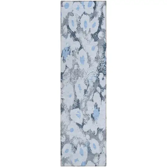 8' Runner Denim Blue Floral Washable Non Skid Indoor Outdoor Runner Rug Photo 2