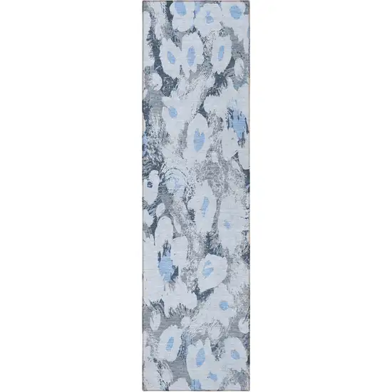 8' Runner Denim Blue Floral Washable Non Skid Indoor Outdoor Runner Rug Photo 6