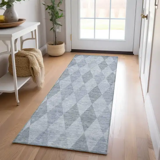 8' Runner Denim Blue Geometric Washable Non Skid Indoor Outdoor Runner Rug Photo 9