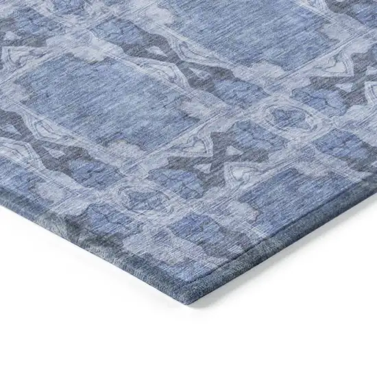 Denim Blue and Gray Floral Medallion Washable Non Skid Indoor Outdoor Runner Rug Photo 7