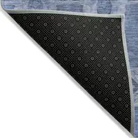 Photo of 8' Runner Denim Blue and Gray Floral Medallion Washable Non Skid Indoor Outdoor Runner Rug