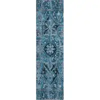 Photo of 8' Runner Denim and Gray Oriental Washable Non Skid Indoor Outdoor Runner Rug