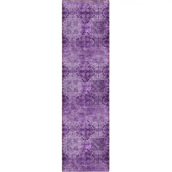 8' Runner Eggplant Floral Medallion Washable Non Skid Indoor Outdoor Runner Rug Photo 1