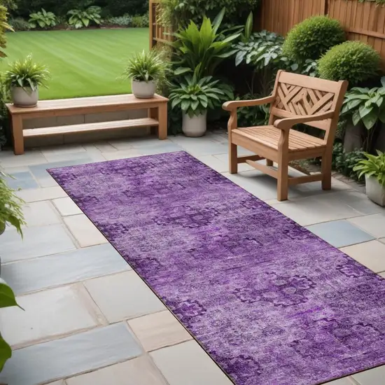 Eggplant Floral Medallion Washable Non Skid Indoor Outdoor Runner Rug Photo 2