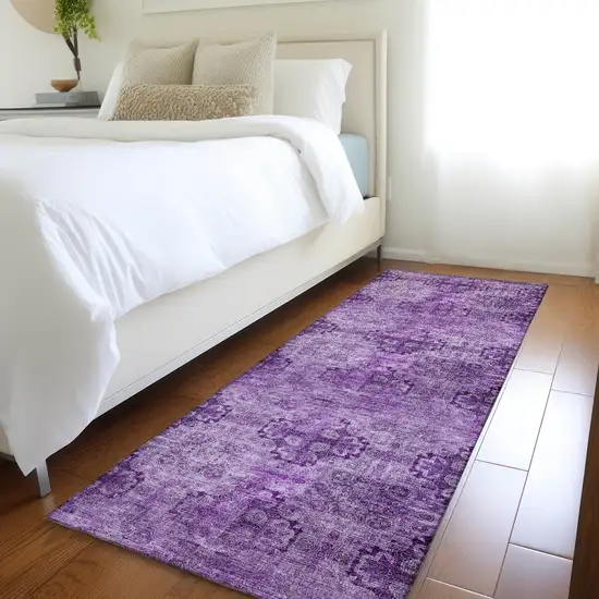 Eggplant Floral Medallion Washable Non Skid Indoor Outdoor Runner Rug Photo 8