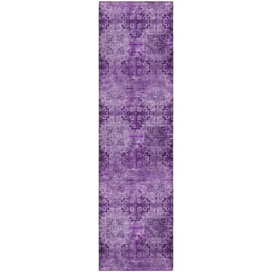 Eggplant Floral Medallion Washable Non Skid Indoor Outdoor Runner Rug Photo 1