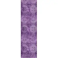 Photo of 8' Runner Eggplant Floral Medallion Washable Non Skid Indoor Outdoor Runner Rug