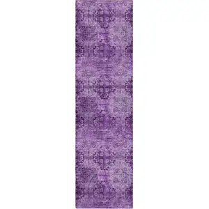 Photo of 8' Runner Eggplant Floral Medallion Washable Non Skid Indoor Outdoor Runner Rug