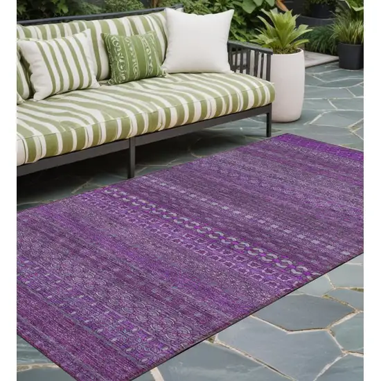 Eggplant Striped Washable Indoor Outdoor Runner Rug Photo 1