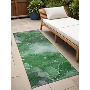 Photo of 8' Runner Emerald Abstract Washable Non Skid Indoor Outdoor Runner Rug