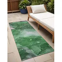 Photo of 8' Runner Emerald Abstract Washable Non Skid Indoor Outdoor Runner Rug