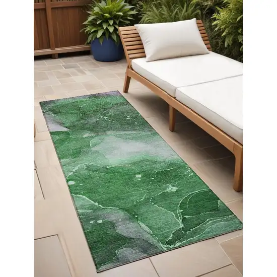 8' Runner Emerald Abstract Washable Non Skid Indoor Outdoor Runner Rug Photo 1