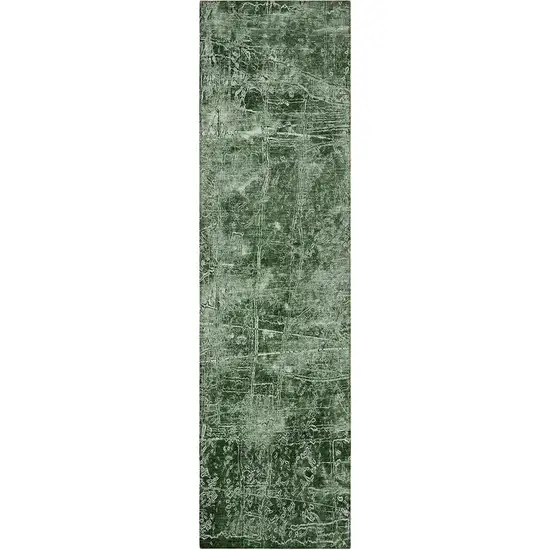 8' Runner Emerald Abstract Washable Non Skid Indoor Outdoor Runner Rug Photo 5