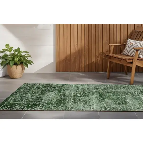 Emerald Abstract Washable Non Skid Indoor Outdoor Runner Rug Photo 1