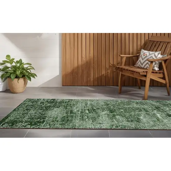 8' Runner Emerald Abstract Washable Non Skid Indoor Outdoor Runner Rug Photo 1