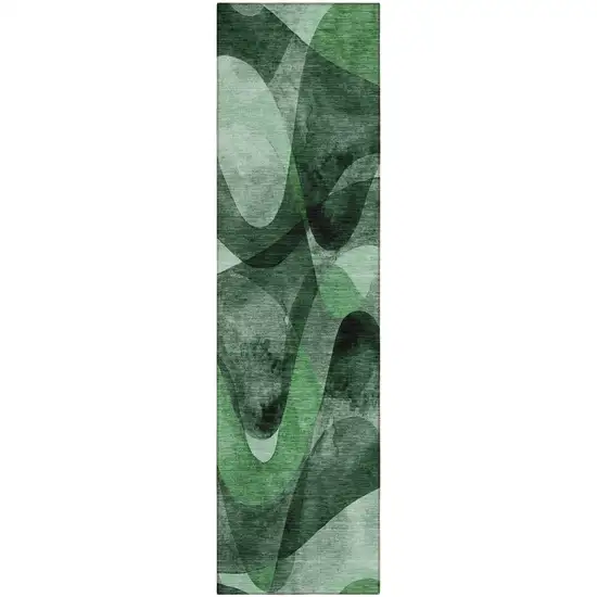 8' Runner Fern Green Abstract Washable Non Skid Indoor Outdoor Runner Rug Photo 2