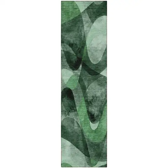 8' Runner Fern Green Abstract Washable Non Skid Indoor Outdoor Runner Rug Photo 5