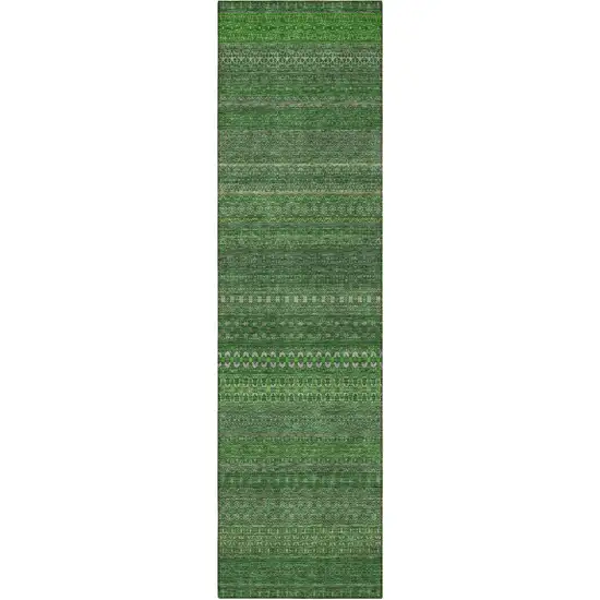 8' Runner Fern Green Striped Washable Non Skid Indoor Outdoor Runner Rug Photo 2