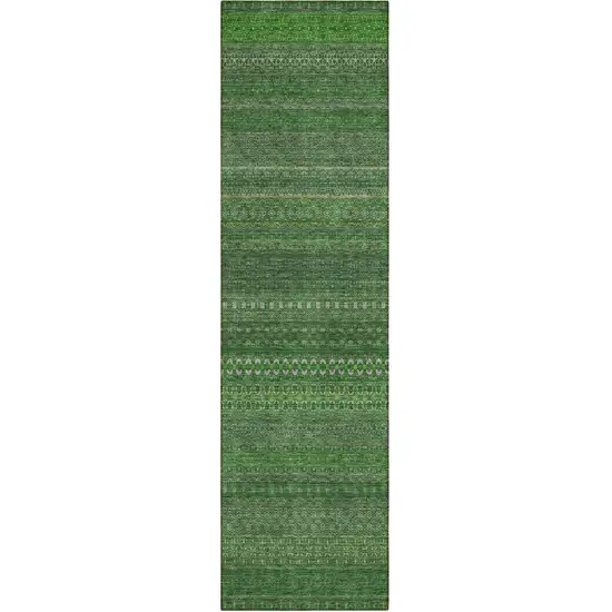 8' Runner Fern Green Striped Washable Non Skid Indoor Outdoor Runner Rug Photo 1