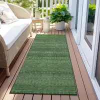 Photo of 8' Runner Fern Green Striped Washable Non Skid Indoor Outdoor Runner Rug