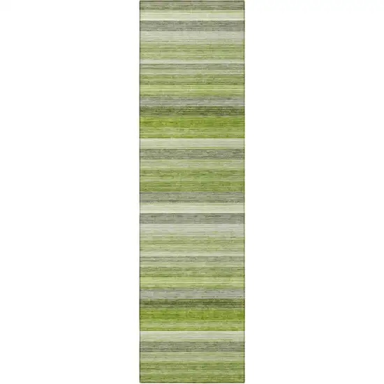 8' Runner Fern Green Striped Washable Non Skid Indoor Outdoor Runner Rug Photo 2