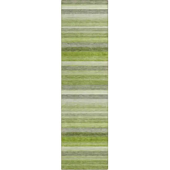 8' Runner Fern Green Striped Washable Non Skid Indoor Outdoor Runner Rug Photo 1