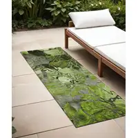 Photo of 8' Runner Fern Green and Gray Floral Washable Non Skid Indoor Outdoor Runner Rug