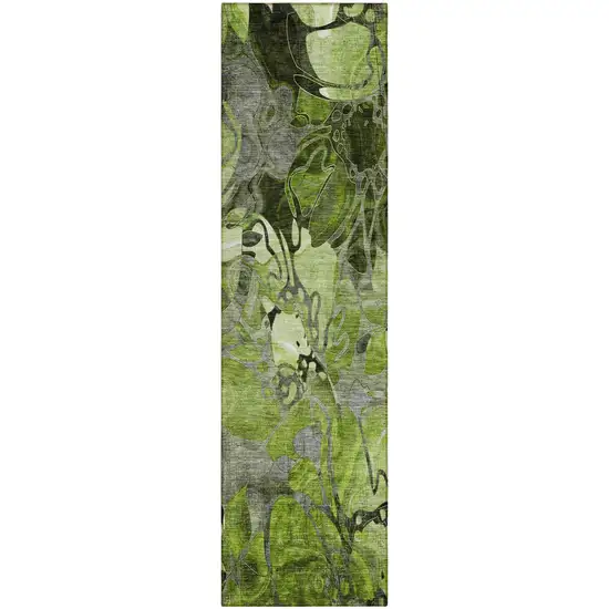 Fern Green and Gray Floral Washable Non Skid Indoor Outdoor Runner Rug Photo 2