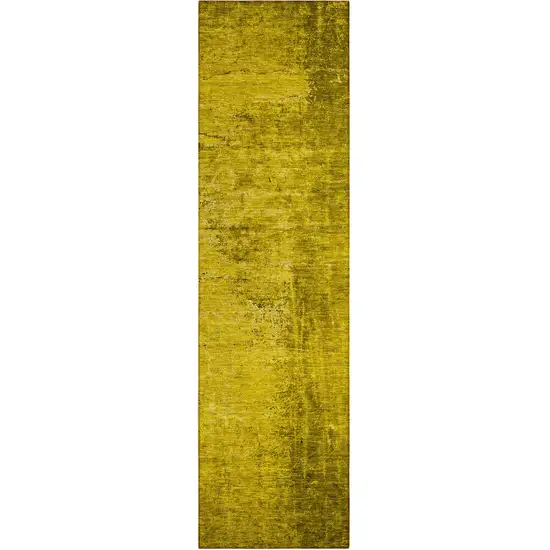 8' Runner Gold Abstract Washable Non Skid Indoor Outdoor Runner Rug Photo 2