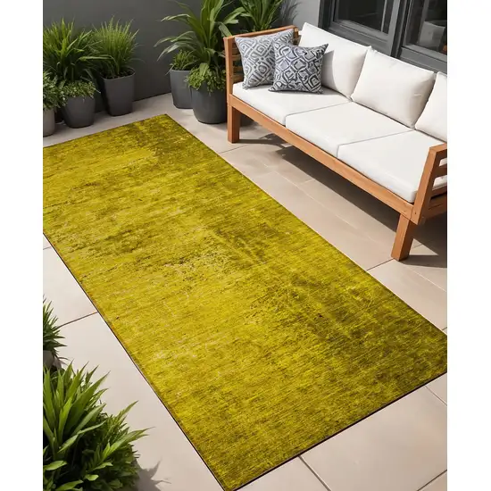 8' Runner Gold Abstract Washable Non Skid Indoor Outdoor Runner Rug Photo 1