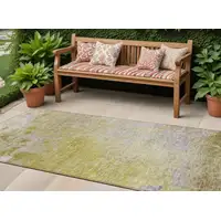 Photo of 8' Runner Gold Beige and Purple Abstract Washable Non Skid Indoor Outdoor Runner Rug