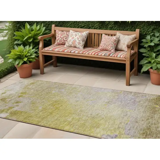 8' Runner Gold Beige and Purple Abstract Washable Non Skid Indoor Outdoor Runner Rug Photo 1