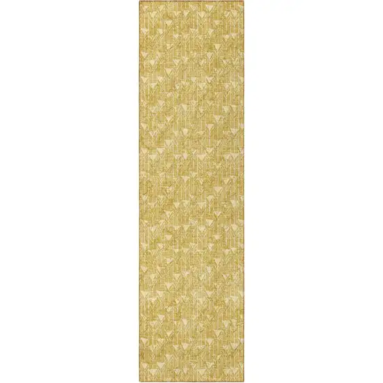 Gold Geometric Washable Non Skid Indoor Outdoor Runner Rug Photo 5