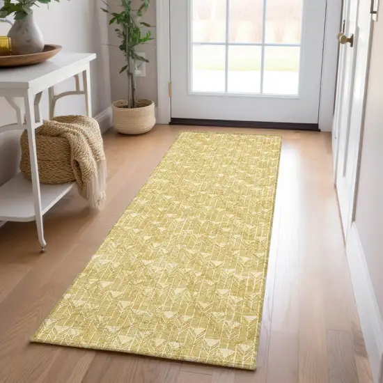 8' Runner Gold Geometric Washable Non Skid Indoor Outdoor Runner Rug Photo 9