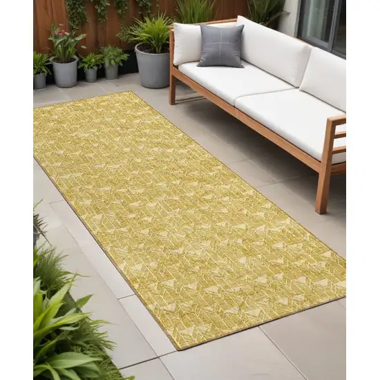 Gold Geometric Washable Non Skid Indoor Outdoor Runner Rug Photo 1