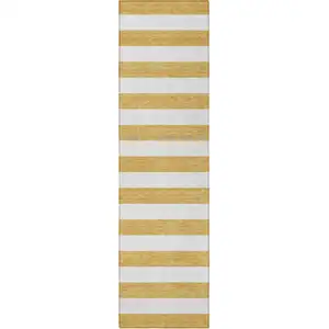 Photo of 8' Runner Gold Striped Washable Non Skid Indoor Outdoor Runner Rug