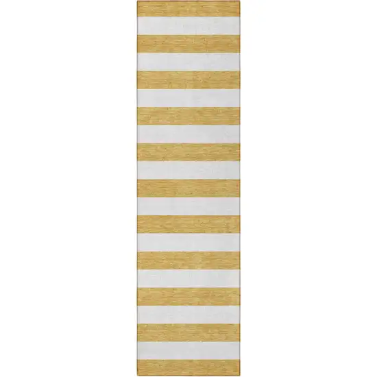 Gold Striped Washable Non Skid Indoor Outdoor Runner Rug Photo 5