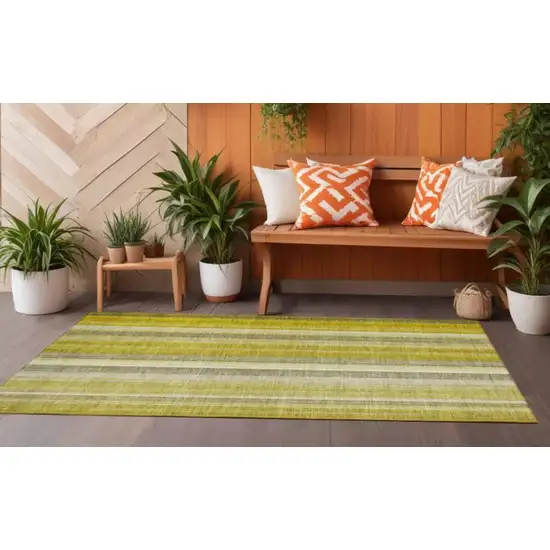 Gold Striped Washable Non Skid Indoor Outdoor Runner Rug Photo 1