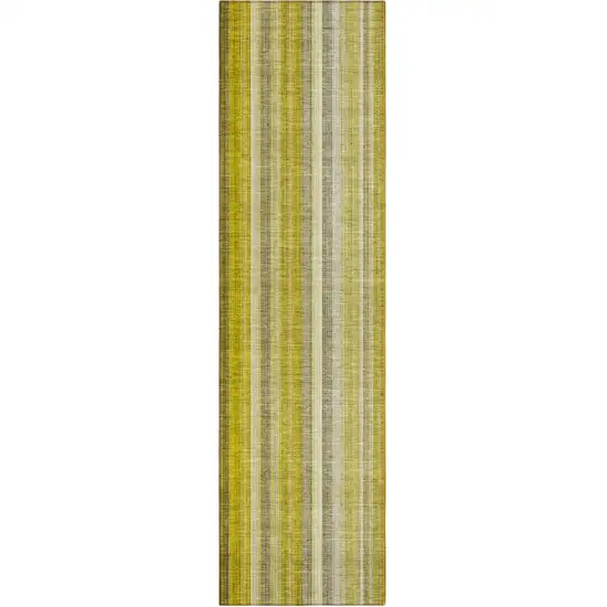 8' Runner Gold Striped Washable Non Skid Indoor Outdoor Runner Rug Photo 1