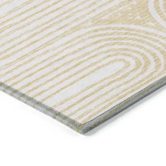 8' Runner Gold and White Abstract Washable Non Skid Indoor Outdoor Runner Rug Photo 7