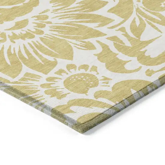 Gold and White Floral Washable Non Skid Indoor Outdoor Runner Rug Photo 7