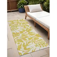 Photo of 8' Runner Gold and White Floral Washable Non Skid Indoor Outdoor Runner Rug