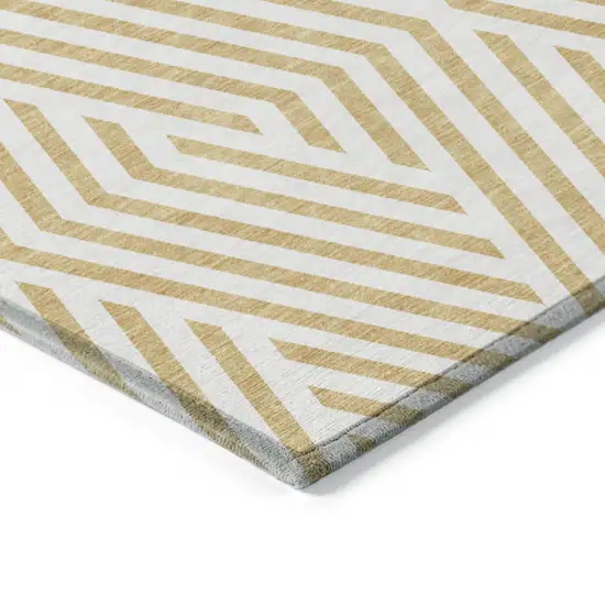 Gold and White Geometric Washable Non Skid Indoor Outdoor Runner Rug Photo 7