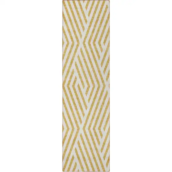 8' Runner Gold and White Geometric Washable Non Skid Indoor Outdoor Runner Rug Photo 4