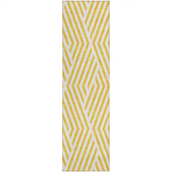 Gold and White Geometric Washable Non Skid Indoor Outdoor Runner Rug Photo 2