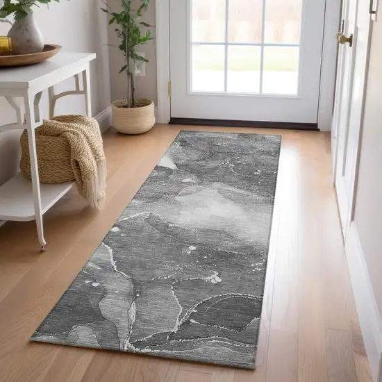 8' Runner Gray Abstract Washable Non Skid Indoor Outdoor Runner Rug Photo 9