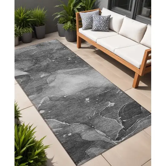 8' Runner Gray Abstract Washable Non Skid Indoor Outdoor Runner Rug Photo 1