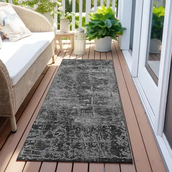 8' Runner Gray Abstract Washable Non Skid Indoor Outdoor Runner Rug Photo 8