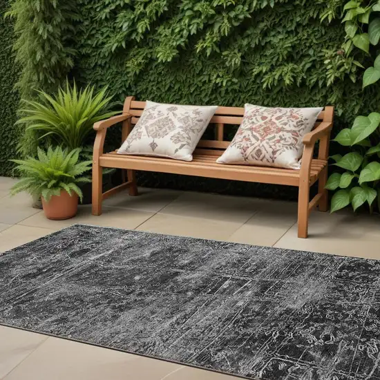 Gray Abstract Washable Non Skid Indoor Outdoor Runner Rug Photo 1