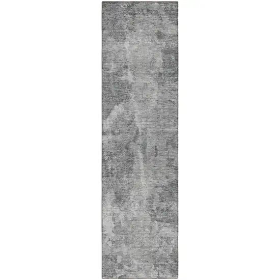 Gray Abstract Washable Non Skid Indoor Outdoor Runner Rug Photo 2